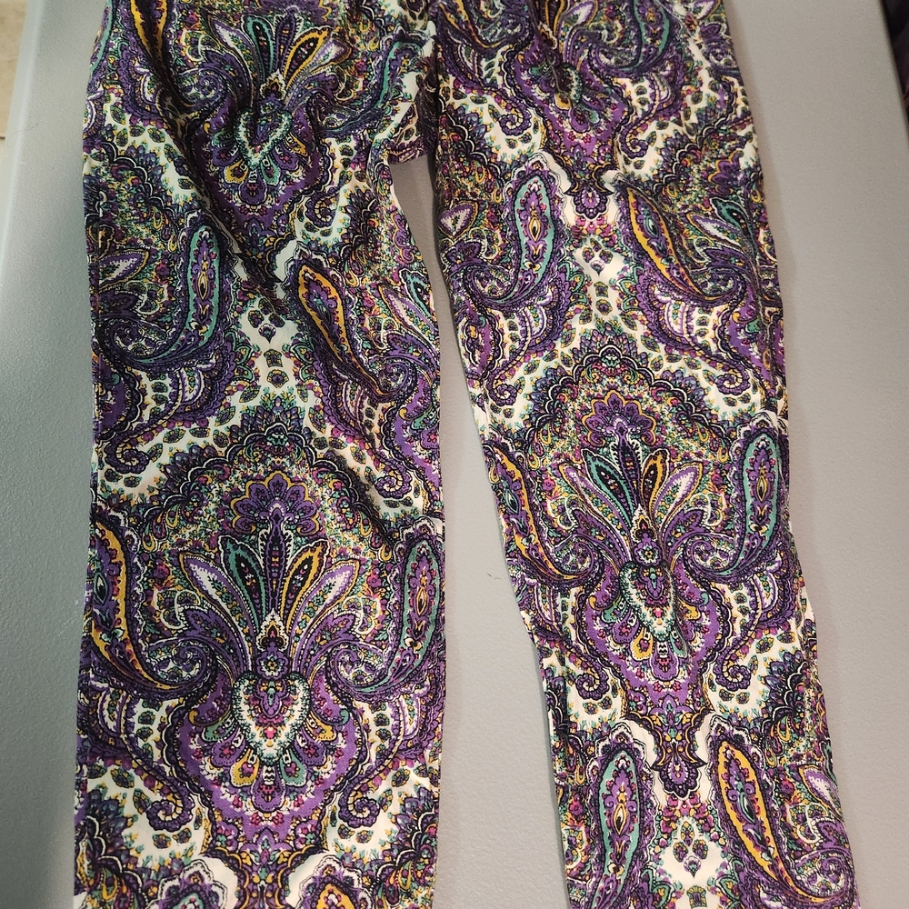 JJ. CREW City Fit Stretch Paisley Cotton Pockets Flat Front Casual Pants Size 00